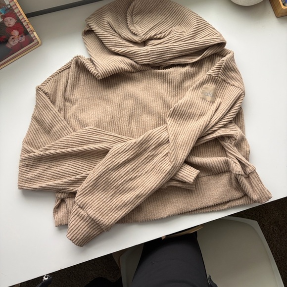 ALO Yoga Taupe Ribbed Knit Hoodie - Picture 3 of 3